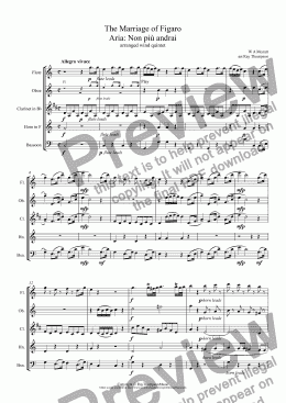 page one of Mozart: Aria "Non Più Andrai"  (in a Military Style) from The Marriage of Figaro (arranged wind quintet)
