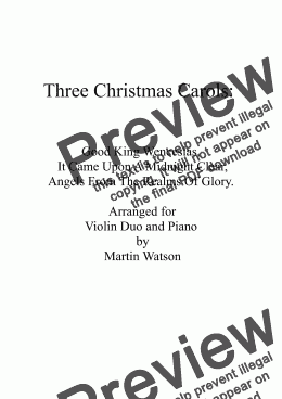 page one of Three Christmas Carols for Two Violins and Piano
