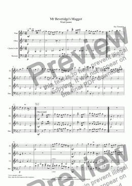 page one of "Mr Beveridge’s Maggot" (Extended Version: Theme and Variations)(Dance from BBC Pride and Prejudice TV mini series) arranged wind quartet