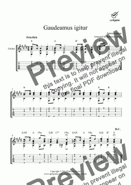 page one of Gaudeamus igitur for solo guitar