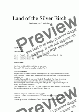 page one of Land of the Silver Birch (fl & 2cl)
