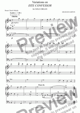 page one of ORGAN MUSIC - Variations on ISTE CONFESSOR for ORGAN SOLO
