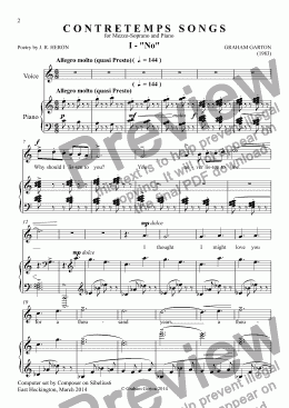page one of *SONG CYCLE - 'CONTRETEMPS' SONGS No.1 "No" for Mezzo-Soprano and Piano. Words by J.R.Heron