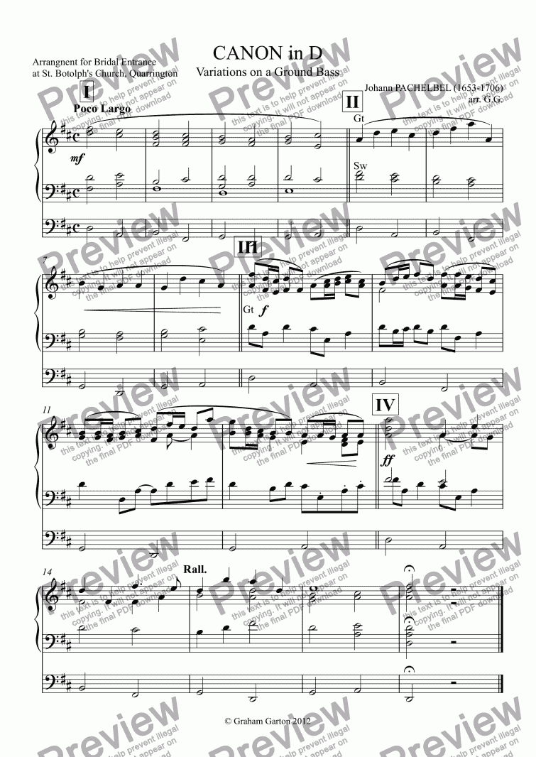 page one of ORGAN MUSIC - PACHELBEL CANON in D arr. Organ with Pedals
