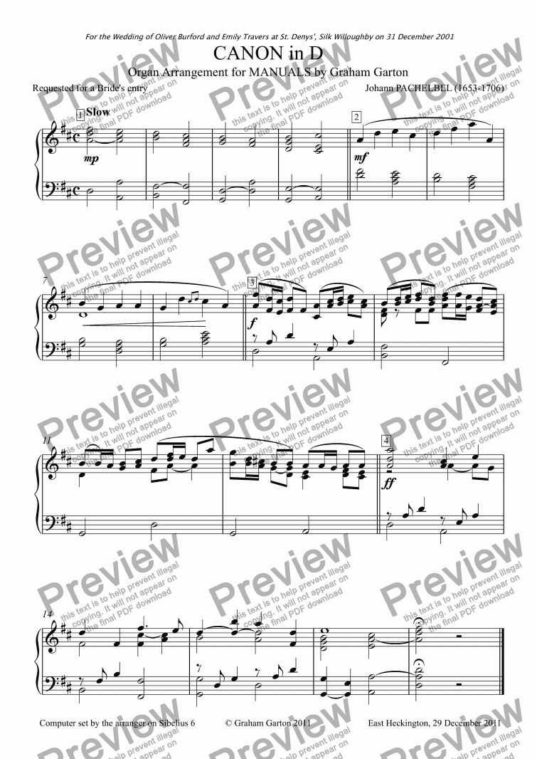 page one of ORGAN MUSIC - PACHELBEL CANON in D arr. for Organ Manuals only