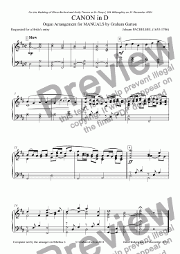 page one of ORGAN MUSIC - PACHELBEL CANON in D arr. for Organ Manuals only