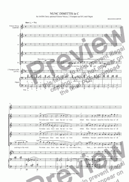 page one of NUNC DIMITTIS in C Choir SATB with Optional Unison Voices 2 trumpets in Bb and Organ