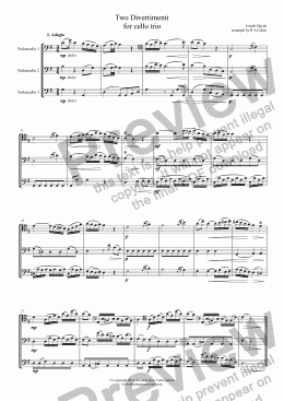 page one of Haydn - TWO DIVERTIMENTI - for cello trio