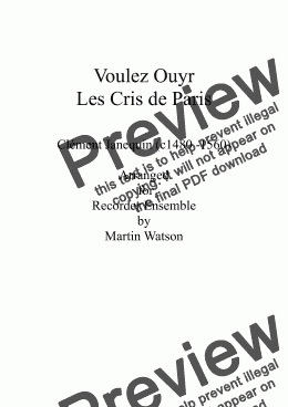 page one of Voulez Ouyr Les Cris de Paris for Recorder Ensemble.