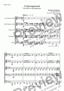 page one of Kaldalóns: Á Sprengisandi (Brass Quintet)