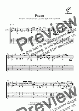 page one of Pavan for solo guitar