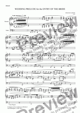 page one of ORGAN MUSIC - WEDDING PRELUDE for the ENTRY OF THE BRIDE for ORGAN Manuals and Pedals