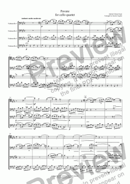 page one of Fauré - PAVANE - for cello quartet