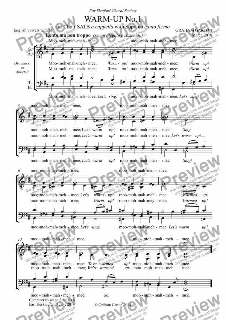 page one of WARM-UP No.1 for Choir SATB a cappella with Soprano scale canto fermo