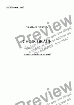 page one of GRACE - No.162 of 252 GARTON GRACES Mainly for  Female Voices but sometimes Mixed. ’GRACE FOR A CHOIR SATB  a cappella  to a transcription of an extract from a J. S. Bach concerto Words: J.R.Heron