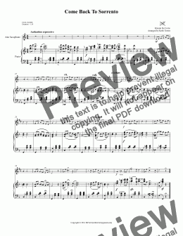 page one of Come Back To Sorrento(Torna a Surriento) for Eb Alto Saxophone & Piano