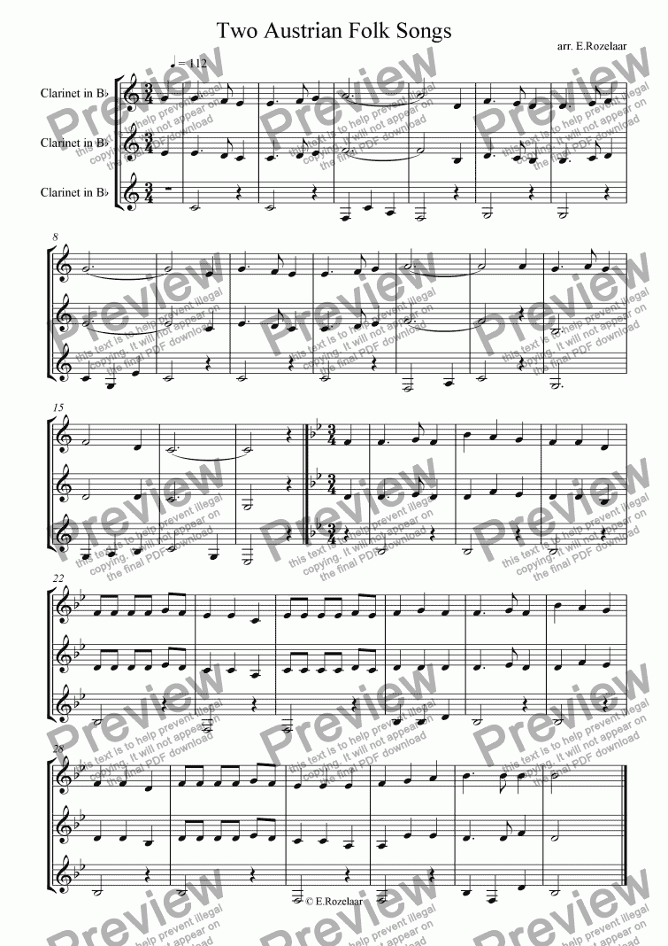page one of 2 Easy Trios for Clarinet- Austrian Folk Tunes