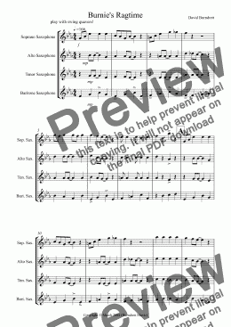 page one of Burnie’s Ragtime for Saxophone Quartet