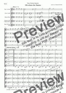 page one of Oh when the saints - Easy Clarinet Quartet