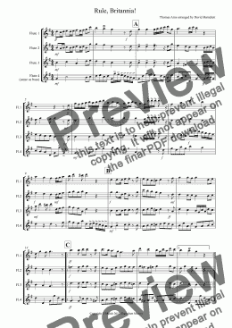 page one of Rule, Britannia! for Flute Quartet
