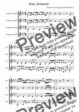 page one of Rule, Britannia! for Clarinet Quartet