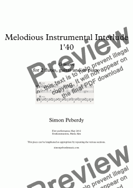 page one of Instrumental Interlude 1’40 for 2 flutes, guitar and/or piano (2012)