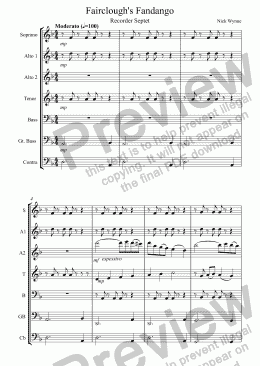 page one of Fairclough’s Fandango for Recorder Septet