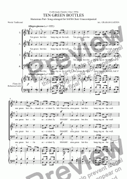 page one of PART-SONG - TEN GREEN BOTTLES Humorous Part-Song for Choir SATB unaccompanied