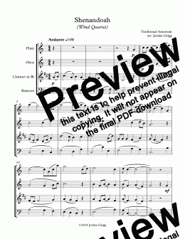 page one of Shenandoah (Wind Quartet)