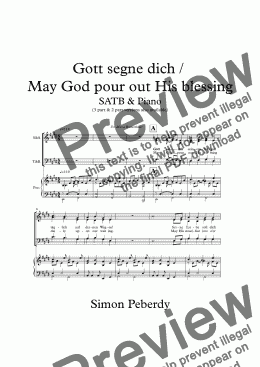 page one of Gott segne dich / May God pour out his blessing (in Gm & English) (SATB or STB or SA & piano/guitar)