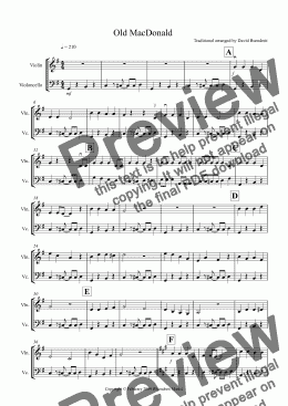 page one of Old MacDonald! for Violin and Cello Duet