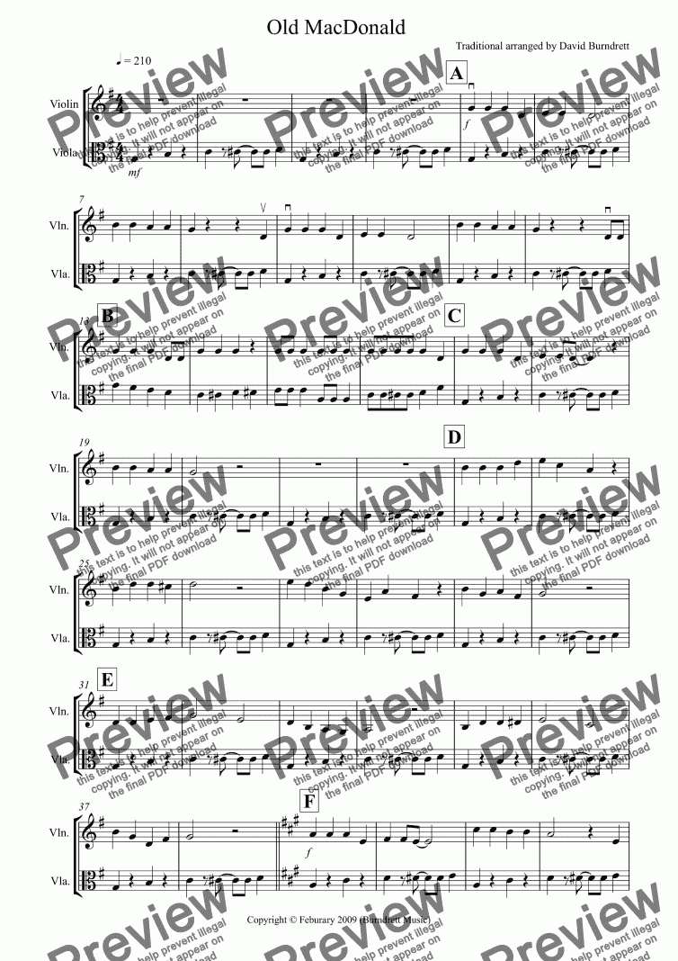 page one of Old MacDonald! for Violin and Viola Duet
