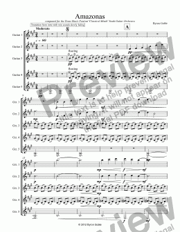 page one of Amazonas (for Guitar Ensemble or Guitar Orchestra)