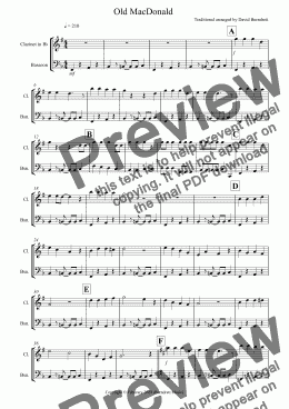 page one of Old MacDonald! for Clarinet and Bassoon Duet