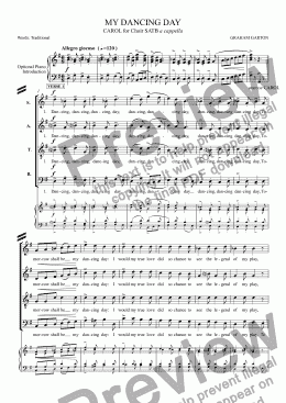 page one of CAROL - ’MY DANCING DAY’ New setting for Choir SATB a cappella of ’Tomorrow shall be my dancing day’