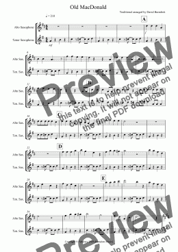 page one of Old MacDonald! for Alto and Tenor Saxophone Duet
