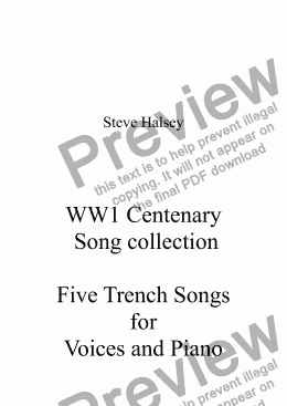 page one of WW1 Centenary  Five Trench Songs  No. 1  Wake up Soldier