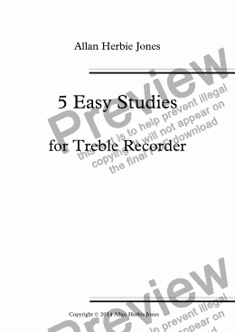 page one of 5 Easy Studies for Treble Recorder