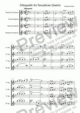 page one of Allargando, 2nd. movement from Suite for Saxophone Quartet