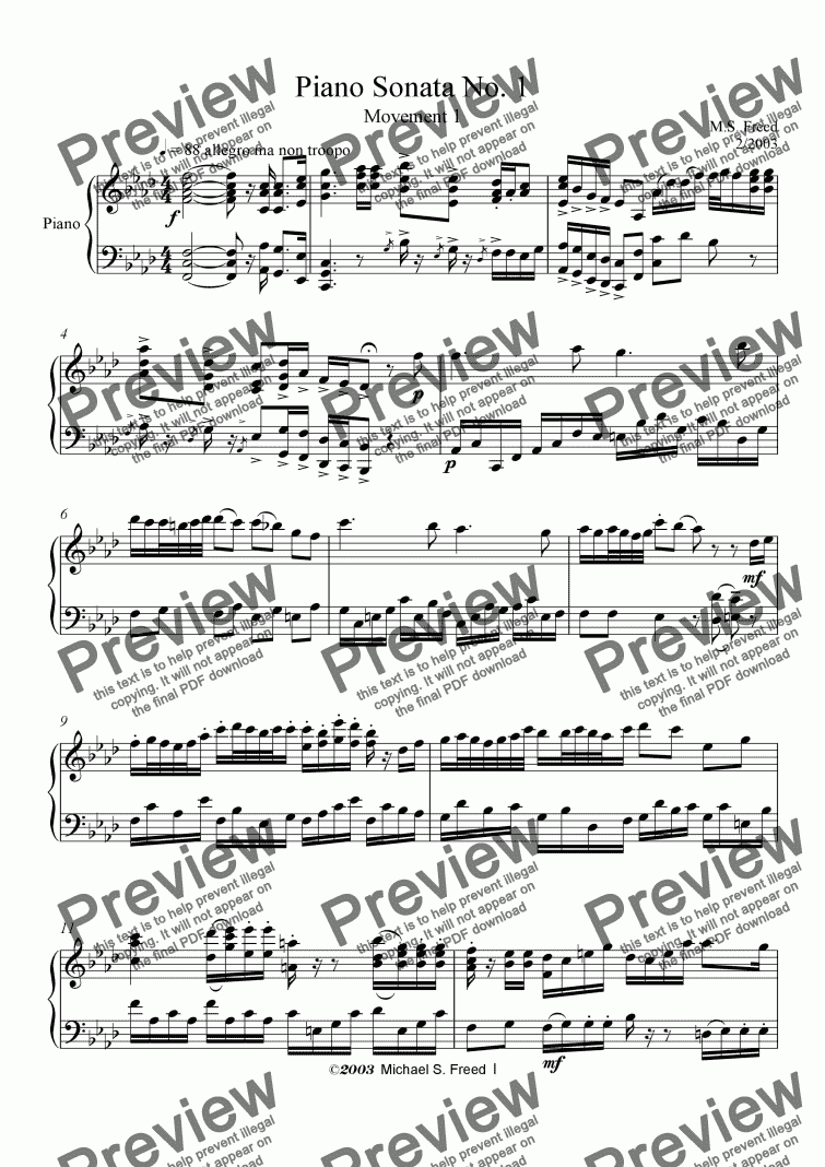 page one of Piano Sonata No. 1 Mov I