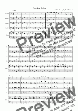 page one of Drunken Sailor for Cello Quartet