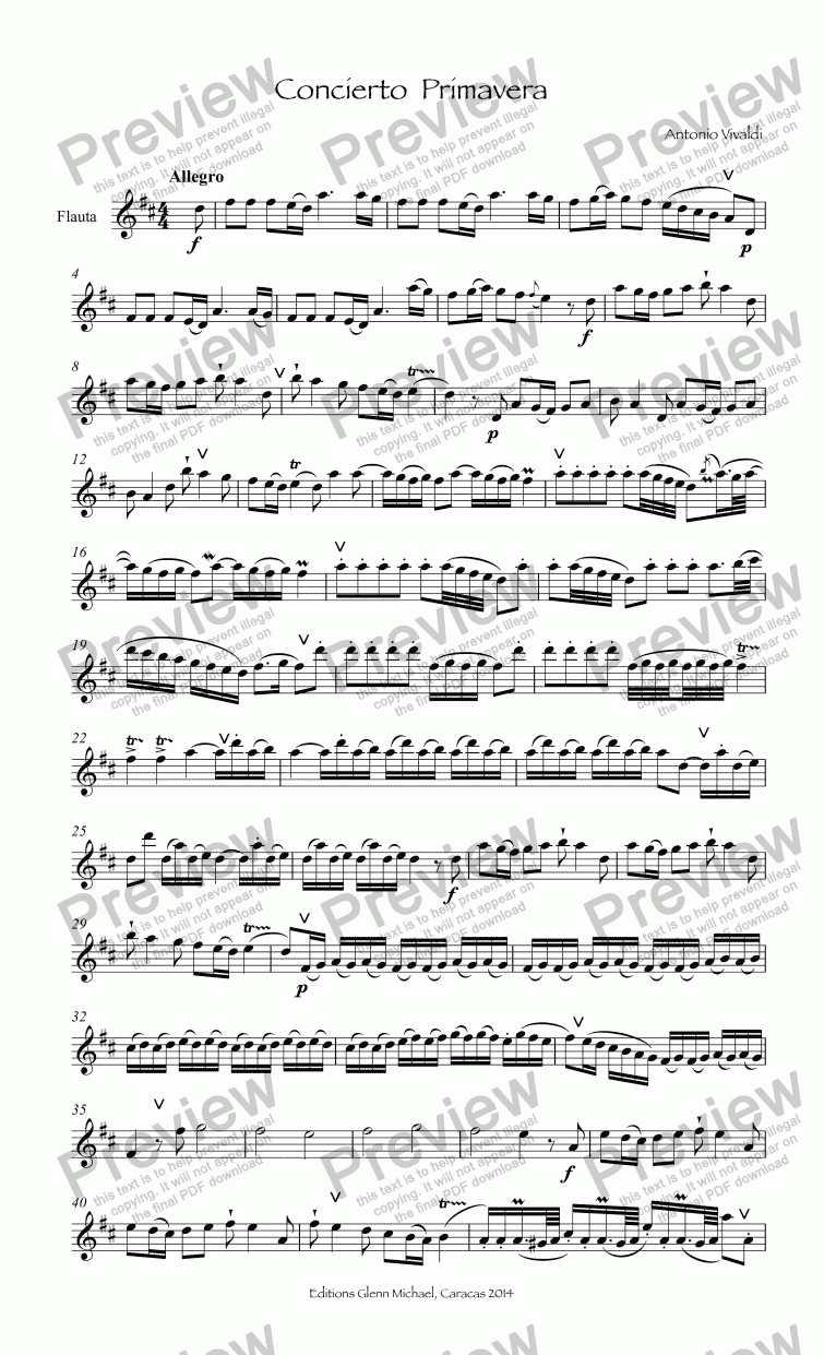 page one of Vivaldi Primavera for solo flute
