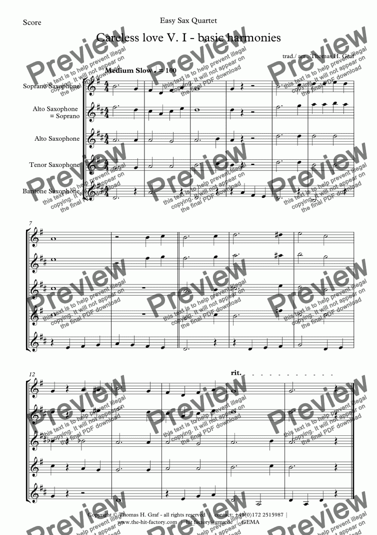 page one of Careless love V. I - Saxophone Quartet