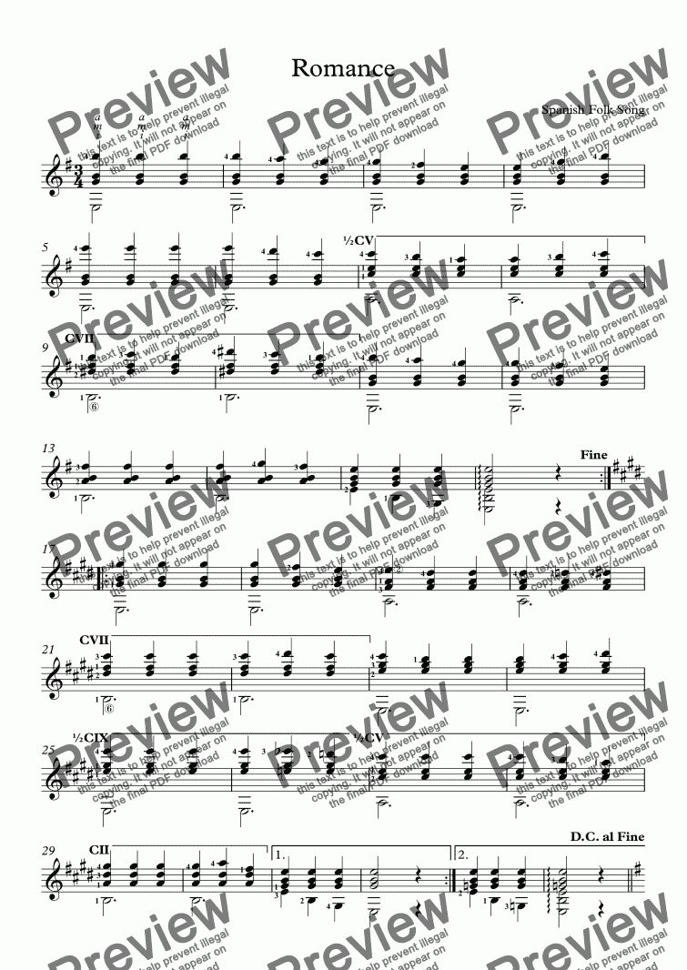 page one of Romance (Guitar Solo - Chord Version)