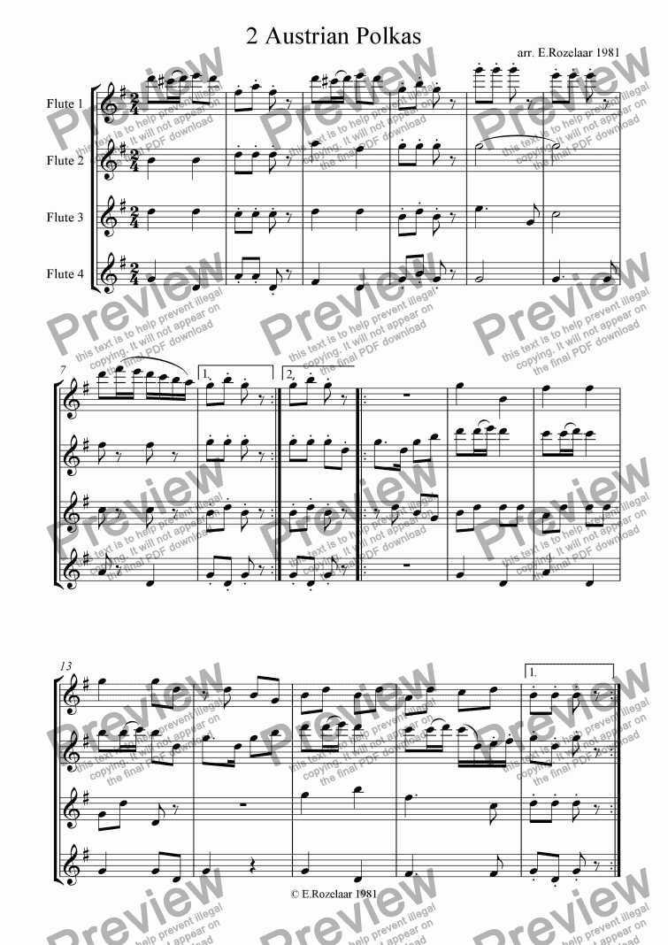 page one of 2 Austrian Polkas for Flute Quartet