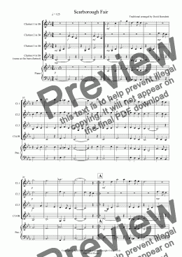 page one of Scarborough Fair for Clarinet Quartet
