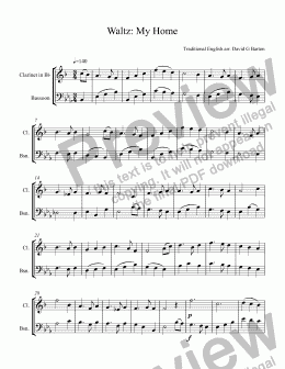 page one of Waltz: "My Home" Duet for Clarinet & Bassoon