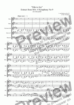 page one of Beethoven: "Ode to Joy" Extract from Mvt. 4 Symphony No 9 (arr. wind quintet)