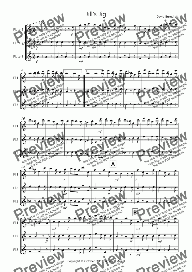 page one of Jill’s Jig for Flute Trio