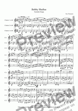 page one of Tyneside Songs: Bobby Shaftoe (arr.clarinet trio)